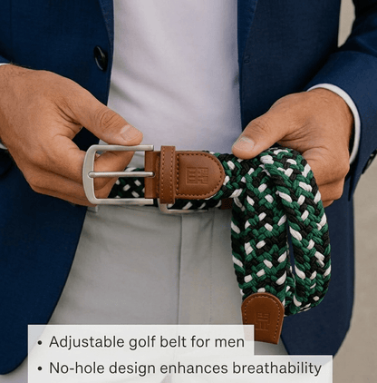 East/18 Men's Perfect Fit Woven Stretch Golf Belt, Evergreen Weave - East/18