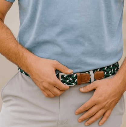 East/18 Men's Perfect Fit Woven Stretch Golf Belt, Evergreen Weave - East/18