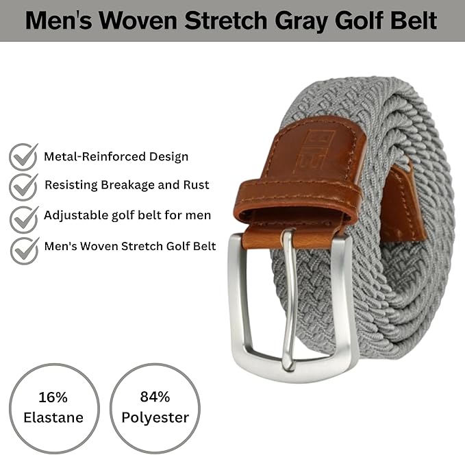 East/18 Men's Perfect Fit Woven Stretch Golf Belt, Gray - East/18
