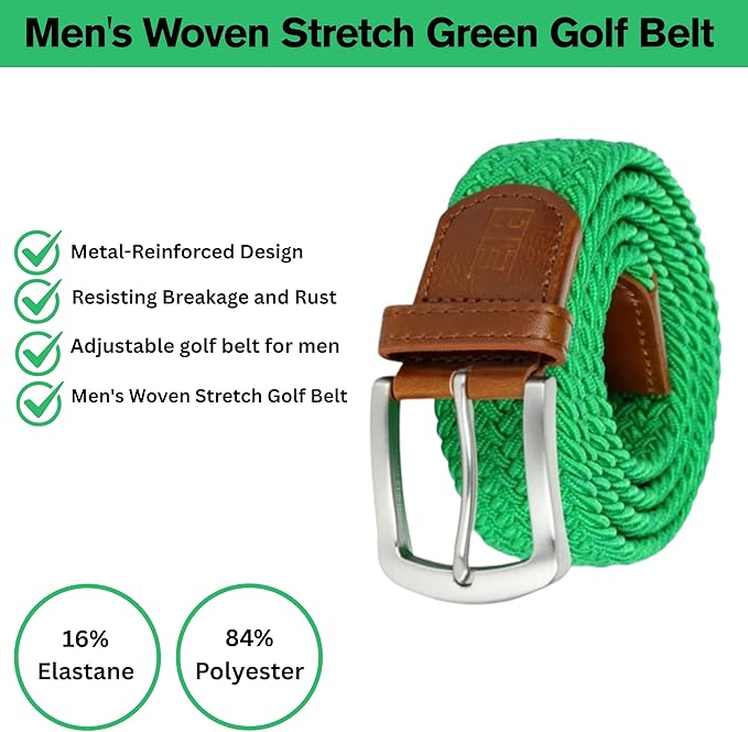 East/18 Men's Perfect Fit Woven Stretch Golf Belt, Green - East/18