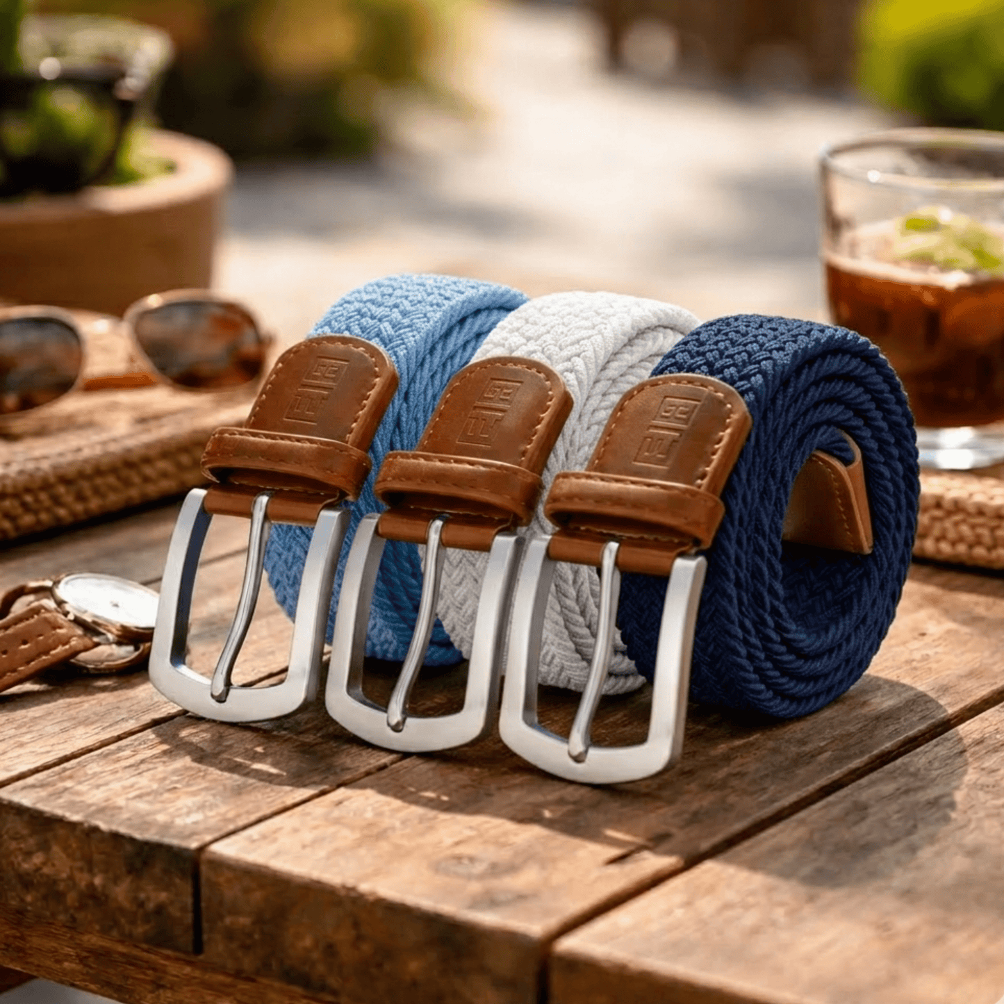 East/18 Men's Perfect Fit Woven Stretch Golf Belt, "Hamptons" 3 - Pack - East/18