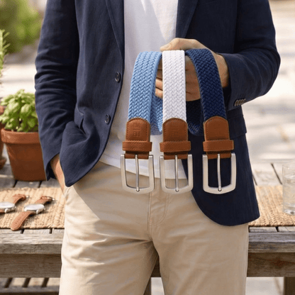 East/18 Men's Perfect Fit Woven Stretch Golf Belt, "Hamptons" 3 - Pack - East/18
