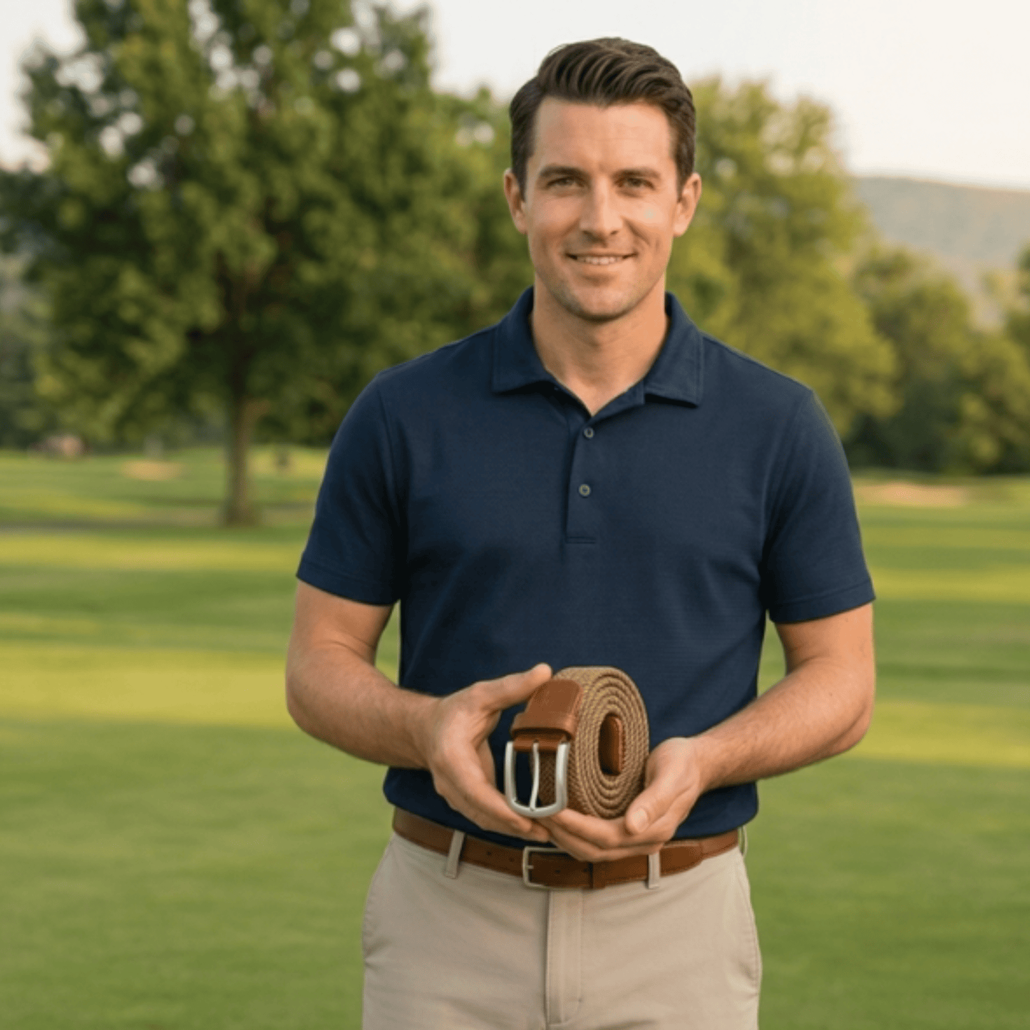 East/18 Men's Perfect Fit Woven Stretch Golf Belt, Khaki - East/18