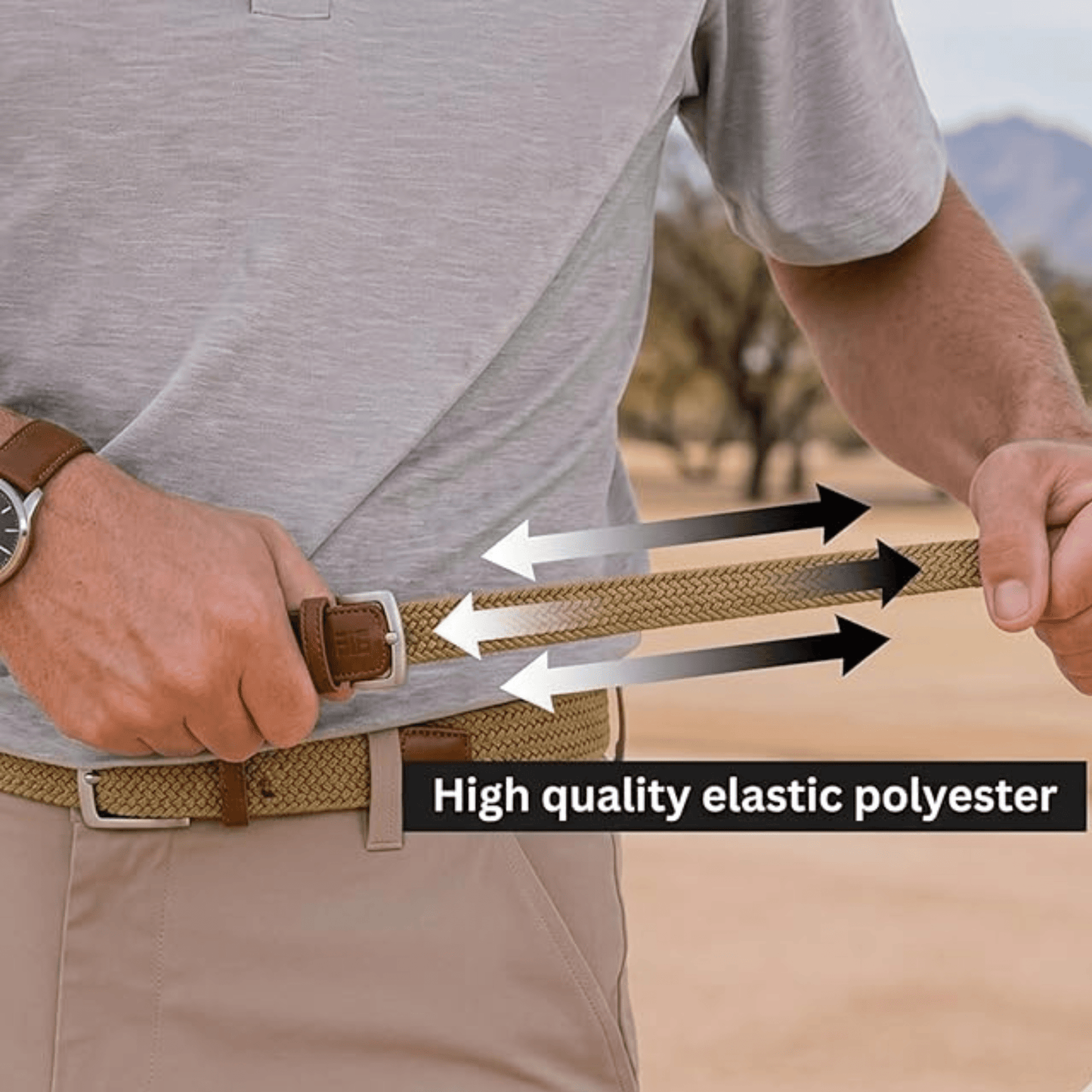 East/18 Men's Perfect Fit Woven Stretch Golf Belt, Khaki - East/18