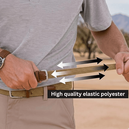East/18 Men's Perfect Fit Woven Stretch Golf Belt, Khaki - East/18