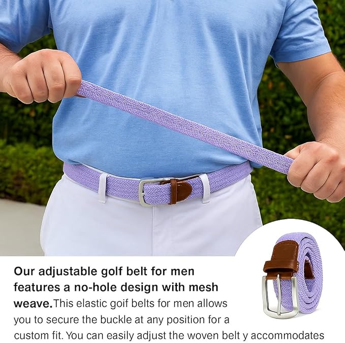East/18 Men's Perfect Fit Woven Stretch Golf Belt, Lavender - East/18