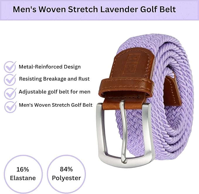 East/18 Men's Perfect Fit Woven Stretch Golf Belt, Lavender - East/18