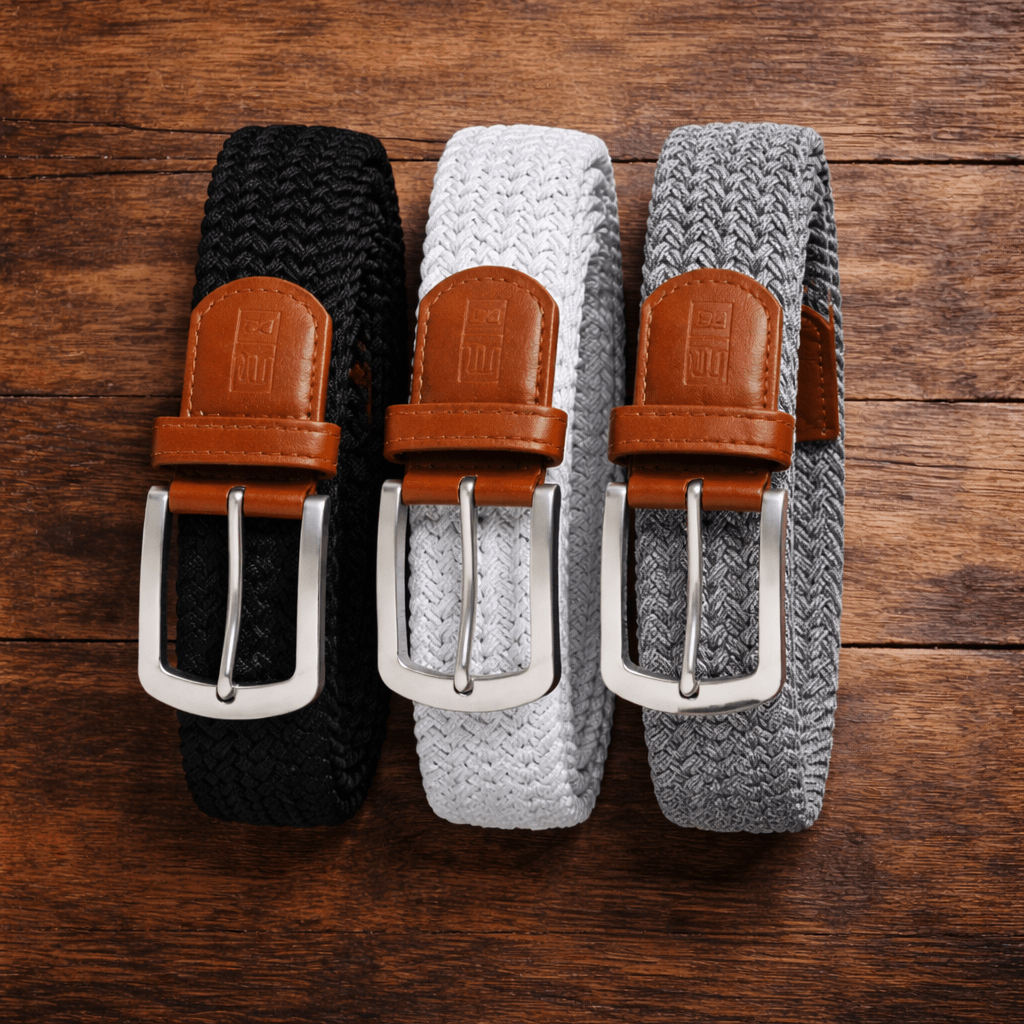 East/18 Men's Perfect Fit Woven Stretch Golf Belt, Monochrome 3 Pack - East/18