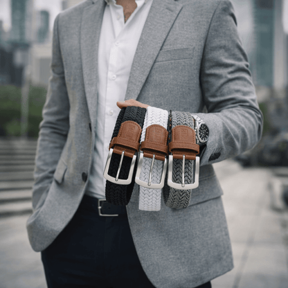 East/18 Men's Perfect Fit Woven Stretch Golf Belt, Monochrome 3 Pack - East/18