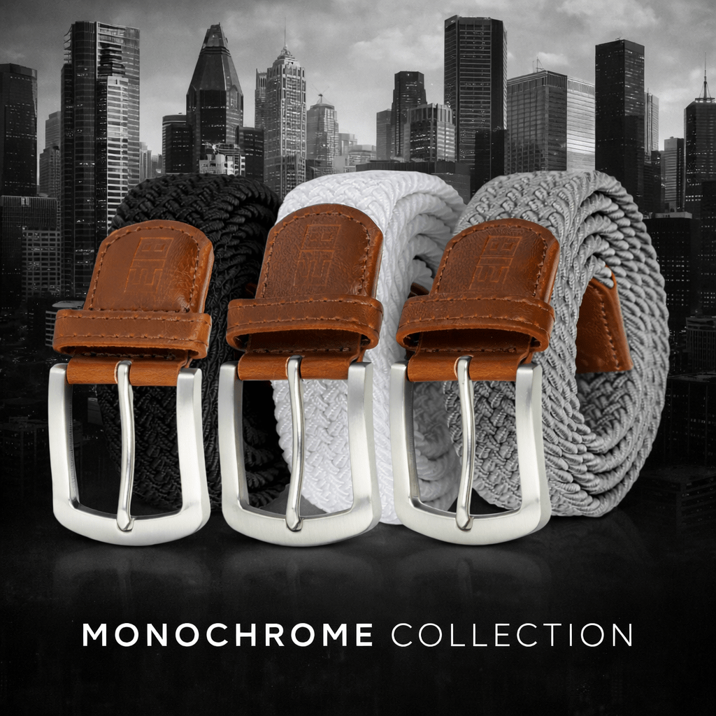 East/18 Men's Perfect Fit Woven Stretch Golf Belt, Monochrome 3 Pack - East/18