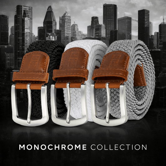 East/18 Men's Perfect Fit Woven Stretch Golf Belt, Monochrome 3 Pack - East/18
