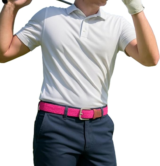 East/18 Men's Perfect Fit Woven Stretch Golf Belt, Neon Pink - East/18