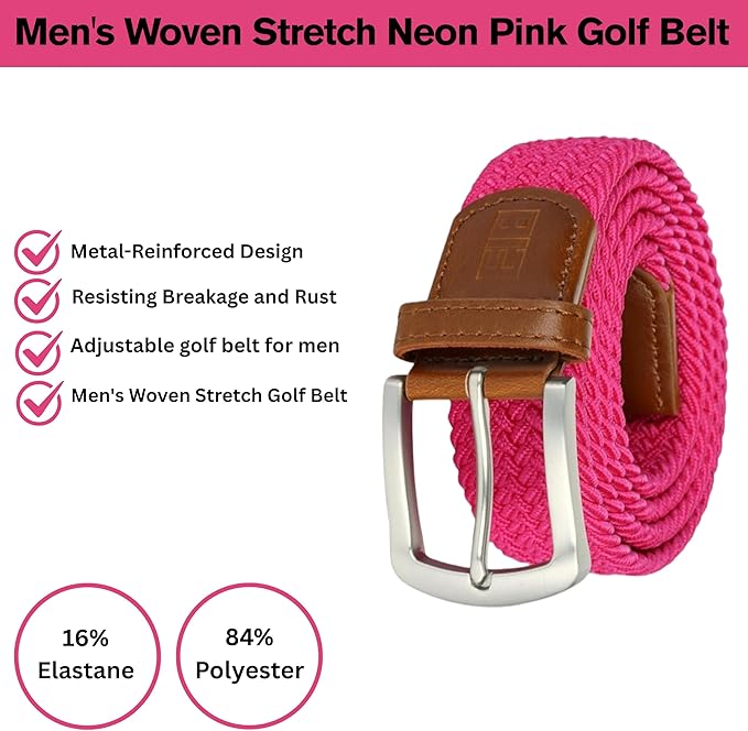 East/18 Men's Perfect Fit Woven Stretch Golf Belt, Neon Pink - East/18