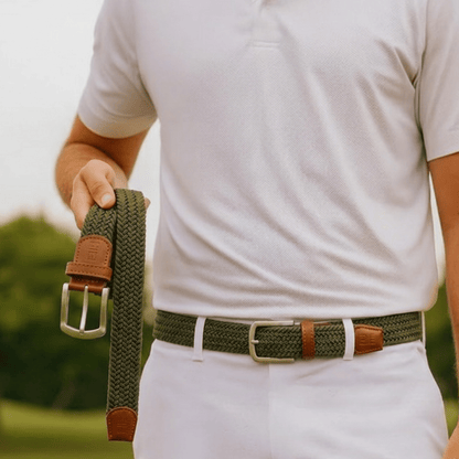 East/18 Men's Perfect Fit Woven Stretch Golf Belt, Olive - East/18