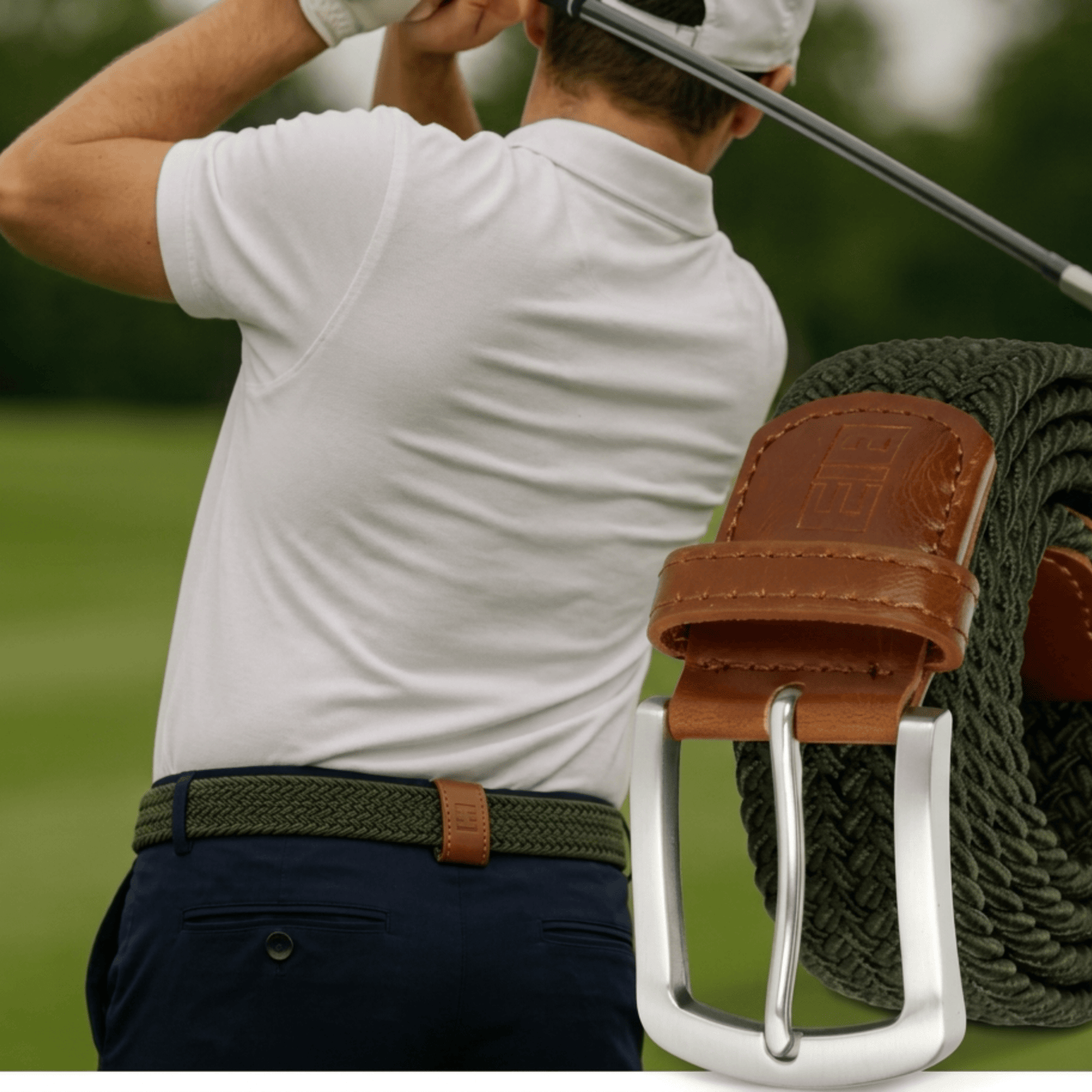 East/18 Men's Perfect Fit Woven Stretch Golf Belt, Olive - East/18