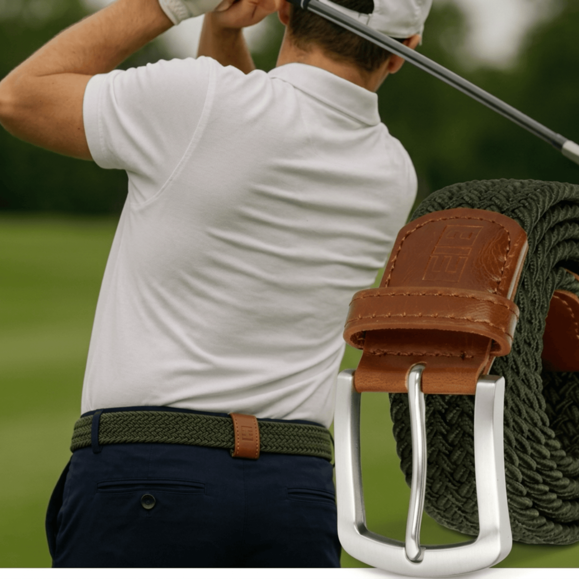 East/18 Men's Perfect Fit Woven Stretch Golf Belt, Olive - East/18