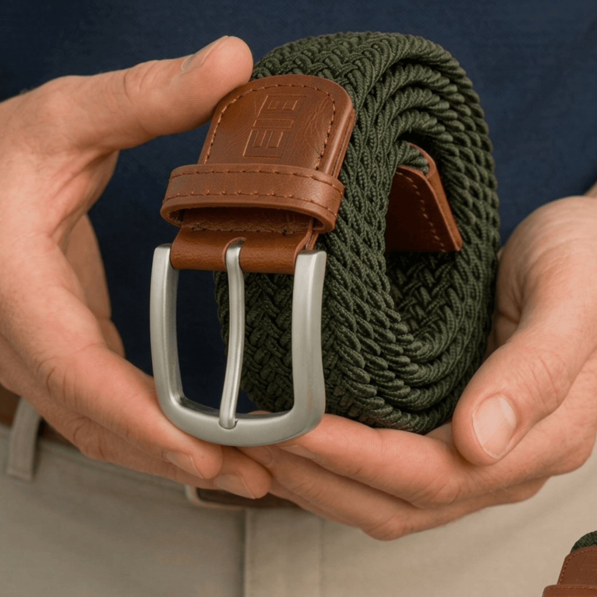 East/18 Men's Perfect Fit Woven Stretch Golf Belt, Olive - East/18
