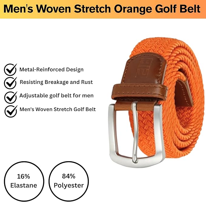 East/18 Men's Perfect Fit Woven Stretch Golf Belt, Orange - East/18
