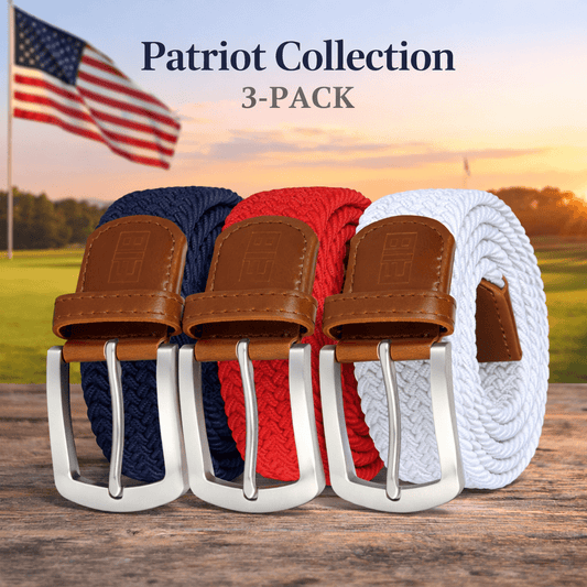 East/18 Men's Perfect Fit Woven Stretch Golf Belt, "Patriot" 3 - Pack - East/18