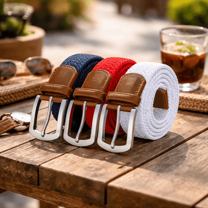 East/18 Men's Perfect Fit Woven Stretch Golf Belt, "Patriot" 3 - Pack - East/18