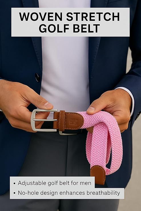 East/18 Men's Perfect Fit Woven Stretch Golf Belt, Pink - East/18