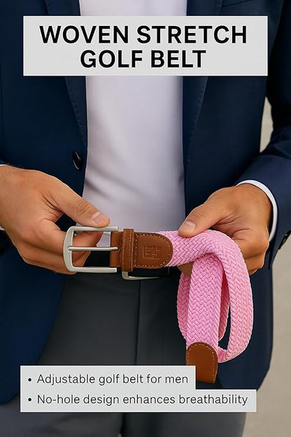 East/18 Men's Perfect Fit Woven Stretch Golf Belt, Pink - East/18