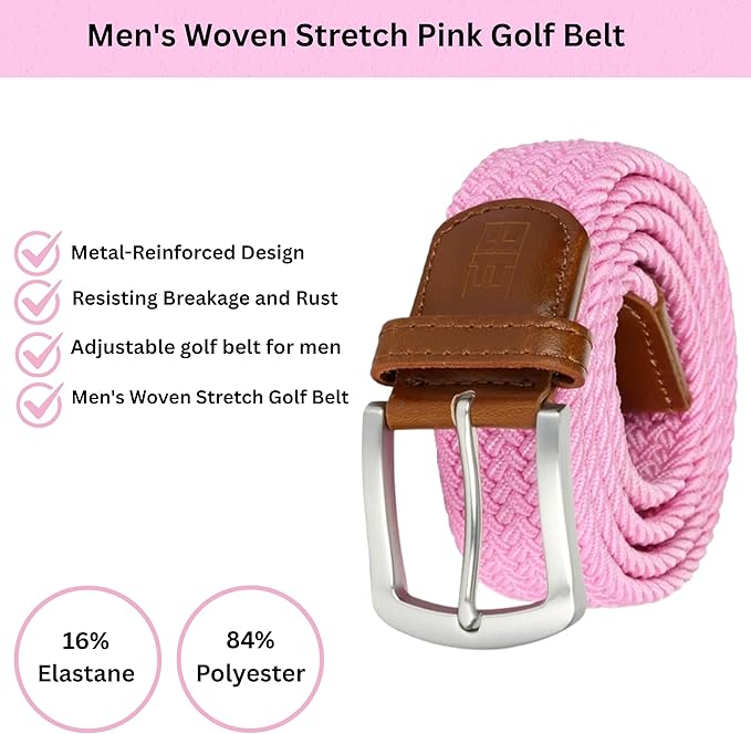 East/18 Men's Perfect Fit Woven Stretch Golf Belt, Pink - East/18