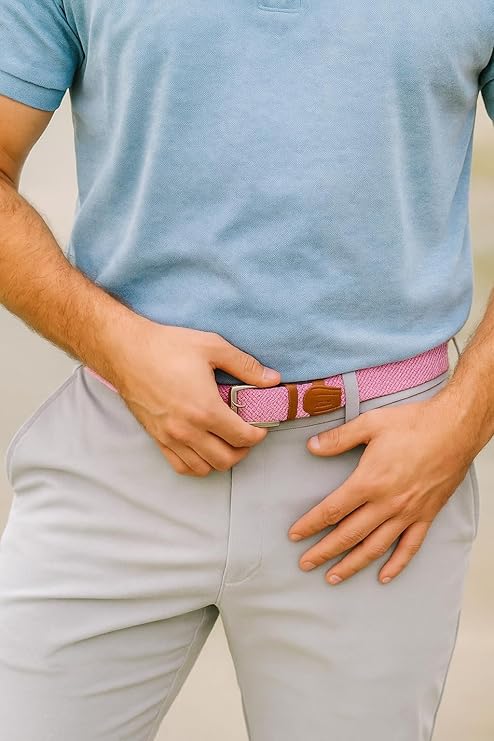 East/18 Men's Perfect Fit Woven Stretch Golf Belt, Pink - East/18