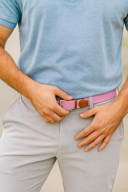 East/18 Men's Perfect Fit Woven Stretch Golf Belt, Pink - East/18