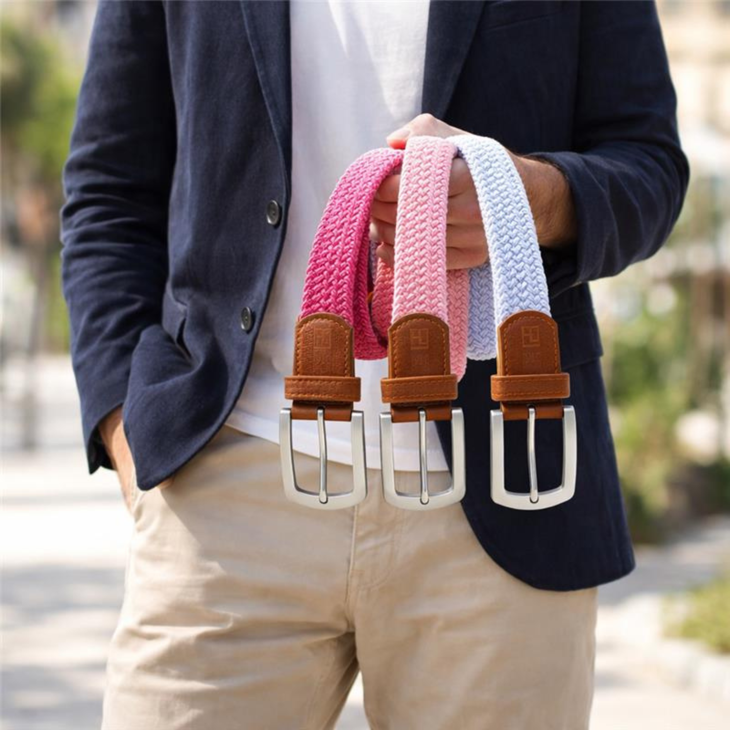 East/18 Men's Perfect Fit Woven Stretch Golf Belt, "Play For Pink" 3 - Pack - East/18Belt