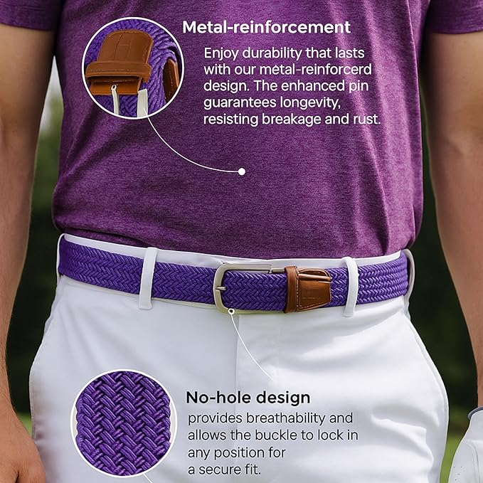 East/18 Men's Perfect Fit Woven Stretch Golf Belt, Purple - East/18