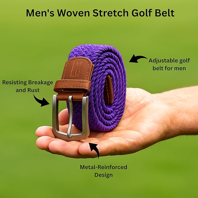 East/18 Men's Perfect Fit Woven Stretch Golf Belt, Purple - East/18