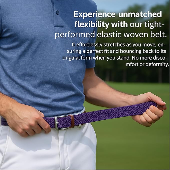 East/18 Men's Perfect Fit Woven Stretch Golf Belt, Purple - East/18