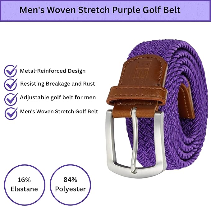 East/18 Men's Perfect Fit Woven Stretch Golf Belt, Purple - East/18
