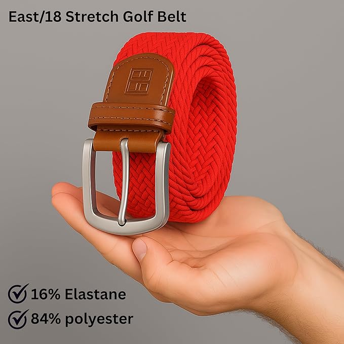 East/18 Men's Perfect Fit Woven Stretch Golf Belt, Red - East/18