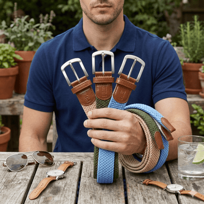 East/18 Men's Perfect Fit Woven Stretch Golf Belt, "Resort" 3 - Pack - East/18