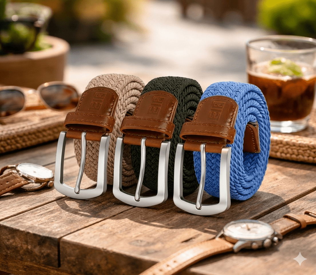East/18 Men's Perfect Fit Woven Stretch Golf Belt, "Resort" 3 - Pack - East/18