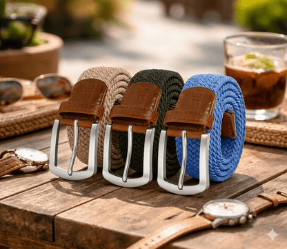 East/18 Men's Perfect Fit Woven Stretch Golf Belt, "Resort" 3 - Pack - East/18