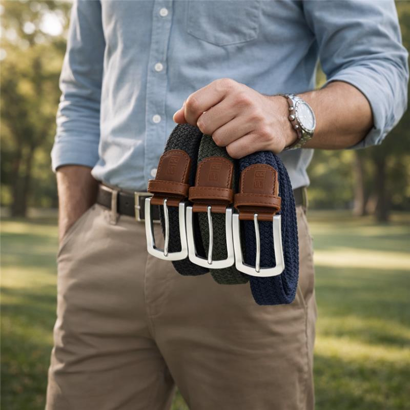 East/18 Men's Perfect Fit Woven Stretch Golf Belt, "Shadow" 3 - Pack - East/18