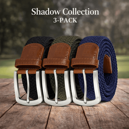 East/18 Men's Perfect Fit Woven Stretch Golf Belt, "Shadow" 3 - Pack - East/18