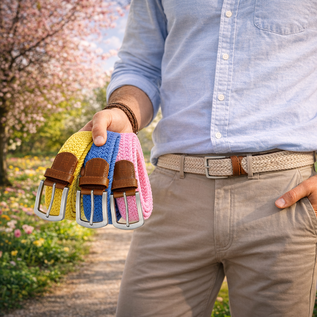 East/18 Men's Perfect Fit Woven Stretch Golf Belt, "Spring" 3 - Pack - East/18