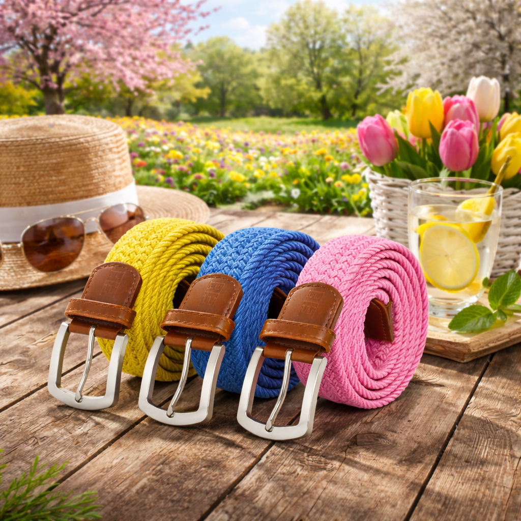 East/18 Men's Perfect Fit Woven Stretch Golf Belt, "Spring" 3 - Pack - East/18