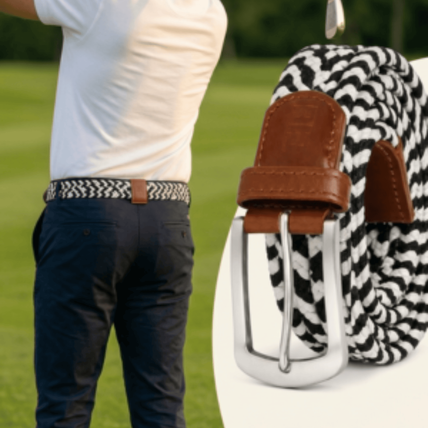 East/18 Men's Perfect Fit Woven Stretch Golf Belt, Tuxedo - East/18