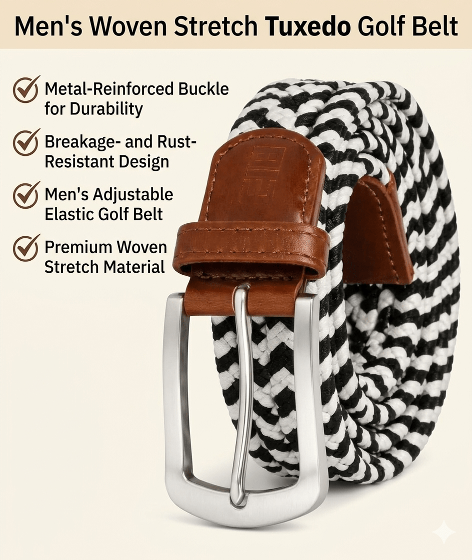 East/18 Men's Perfect Fit Woven Stretch Golf Belt, Tuxedo - East/18