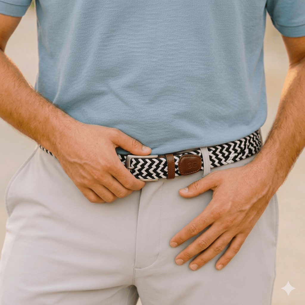 East/18 Men's Perfect Fit Woven Stretch Golf Belt, Tuxedo - East/18