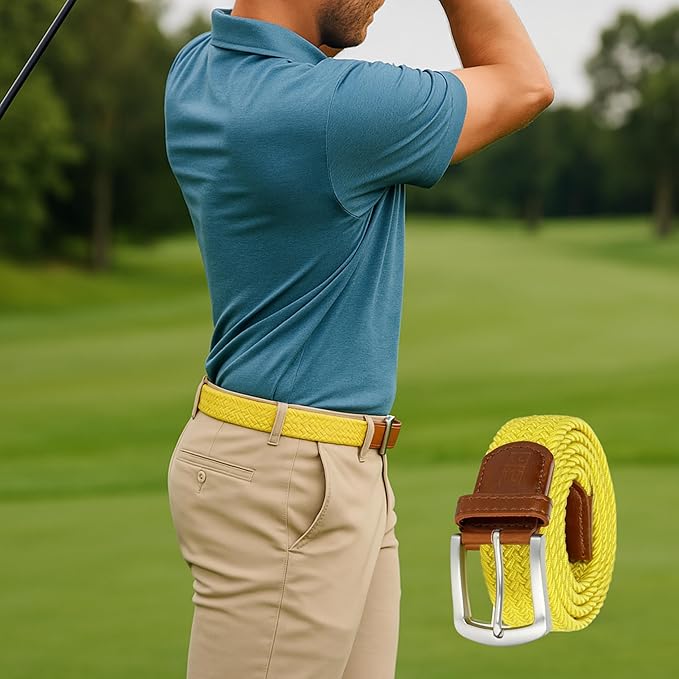 East/18 Men's Perfect Fit Woven Stretch Golf Belt, Yellow - East/18