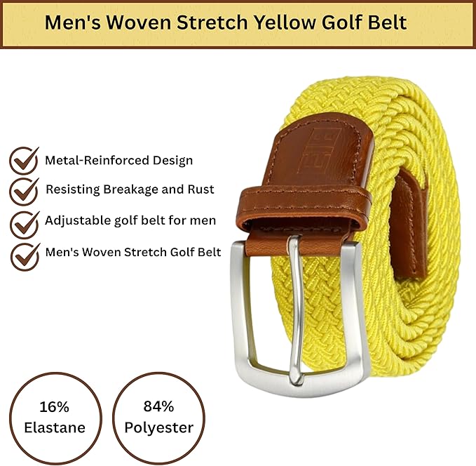 East/18 Men's Perfect Fit Woven Stretch Golf Belt, Yellow - East/18