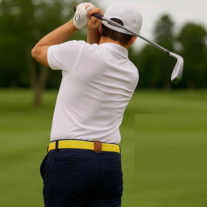 East/18 Men's Perfect Fit Woven Stretch Golf Belt, Yellow - East/18