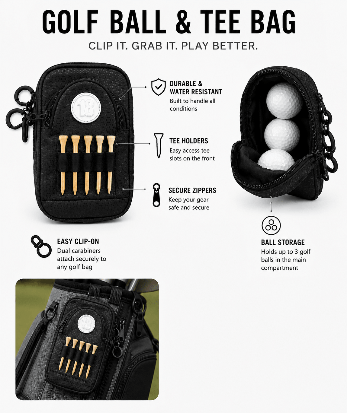 Hudson Golf Clip-On Accessory Bag - East/18Golf Clip Accessory Bag
