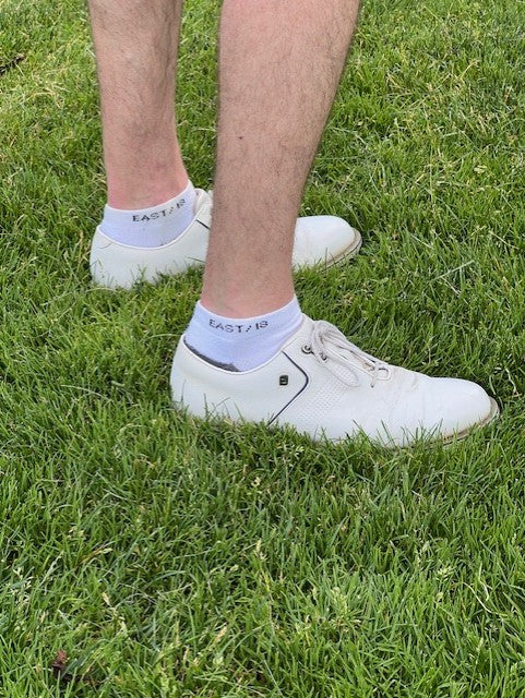 East/18 Men’s Golf Low-Show Tempo Ankle Socks, O/S, Wht/Blk, 4 Pack